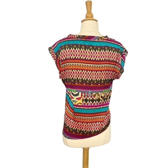 Hale Bob Anthropologie Blouse Sleeveless Top Multicolor Boho Size S Asymmetric - Picture 5 of 9